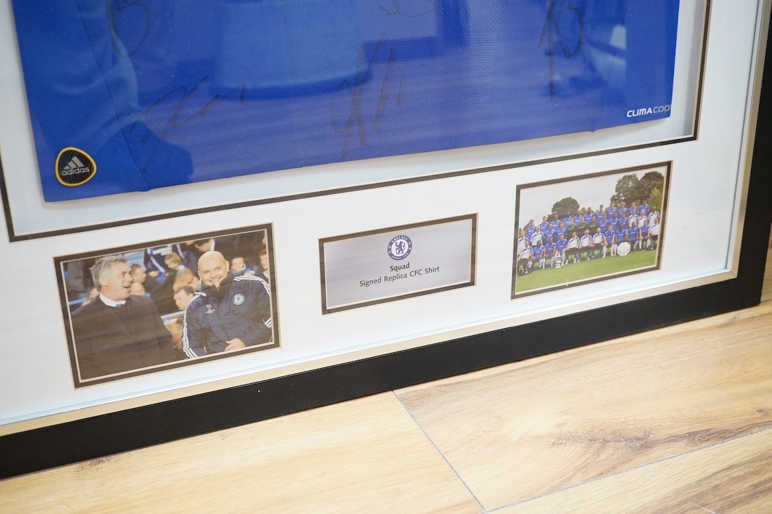 Three signed football shirts, to include England World Cup 2006 and Didier Drogba signed replica CFC shirt, framed. Condition - good